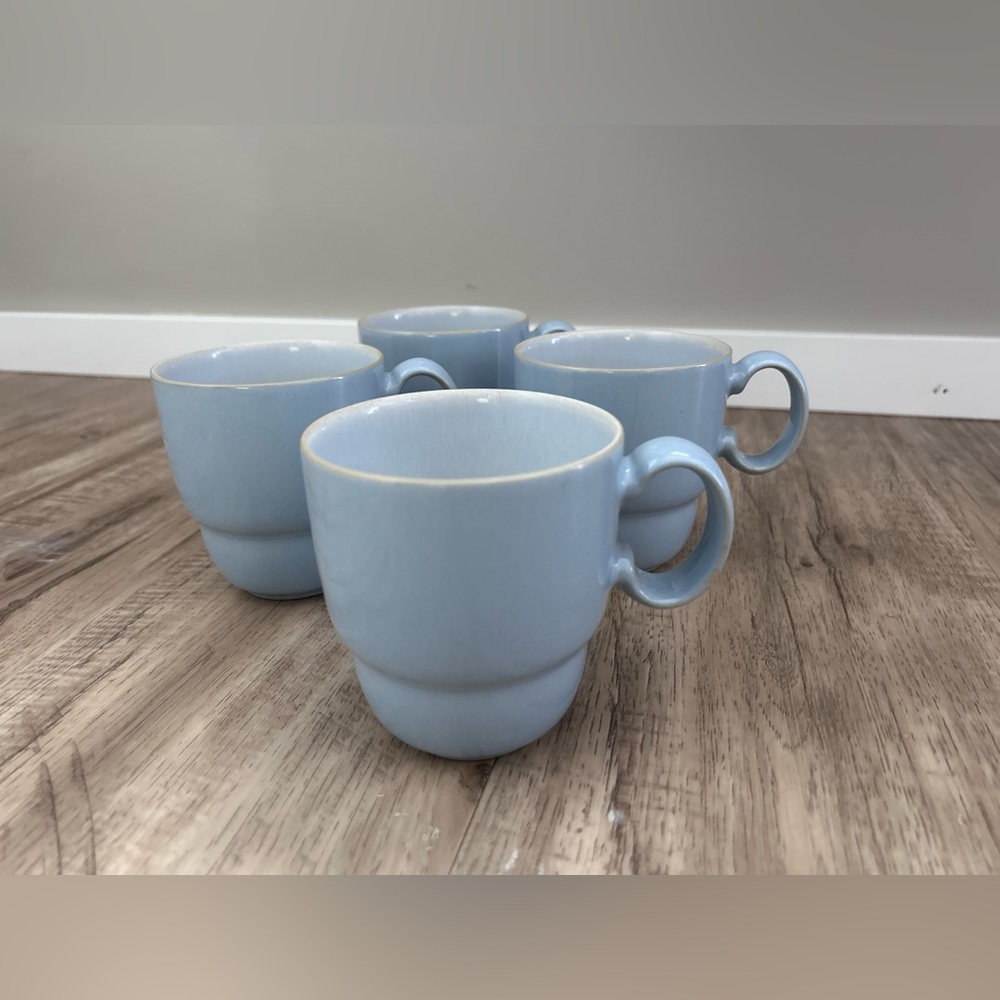 Denby Everyday Stackable Mugs light Blue Ceramic Coffee tea Mug Set of 4